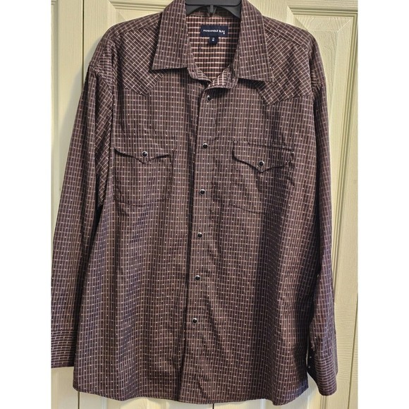 Panhandle Slim Western Shirt Mens Sz 17 36 Black Pearl Snaps Brown with Stripes - Picture 2 of 12
